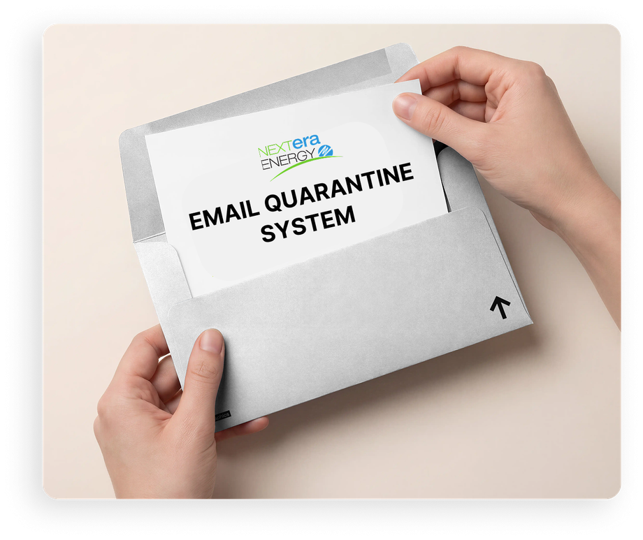 Hands holding an envelope labeled Email Quarantine System